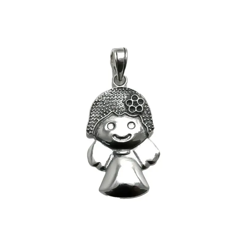 Colgante plata ley 925m 30mm. angel flor liso oxidado [AA7656]