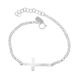 Pulsera plata ley 925m lisa cruz plana cadena rolo [AB0158]