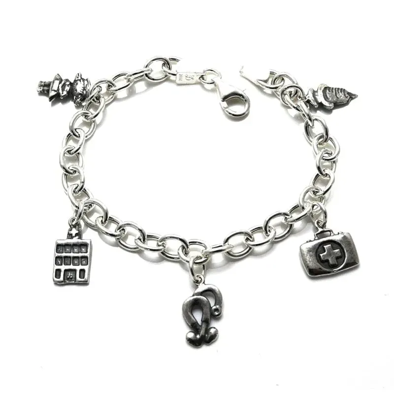 Pulsera plata Ley 925m fetiches 19.5cm. motivos enfermera [AB0971]