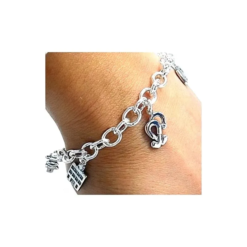 Pulsera plata Ley 925m fetiches 19.5cm. motivos enfermera [AB0971]