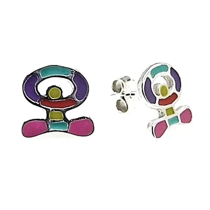 Pendientes plata Ley 925m Indalo esmalte color 10mm. presión [AB1078]