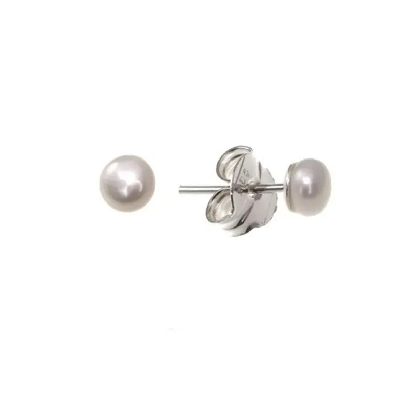 Pendientes plata Ley 925m casquilla perla botón 6mm. [AB1206]