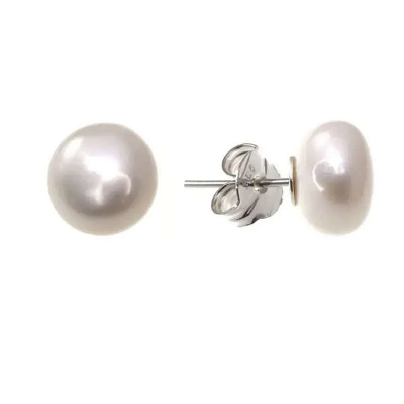 Pendientes plata Ley 925m casquilla perla botón 12mm. [AB1318]