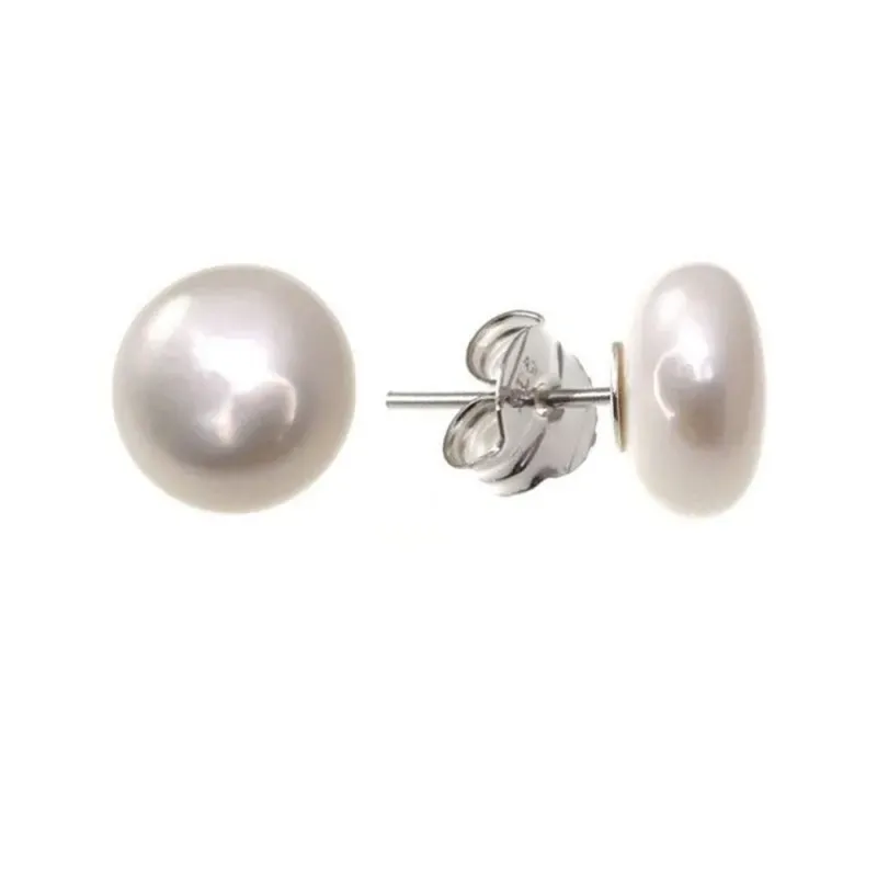 Pendientes plata Ley 925m casquilla perla botón 11mm. [AB1366]