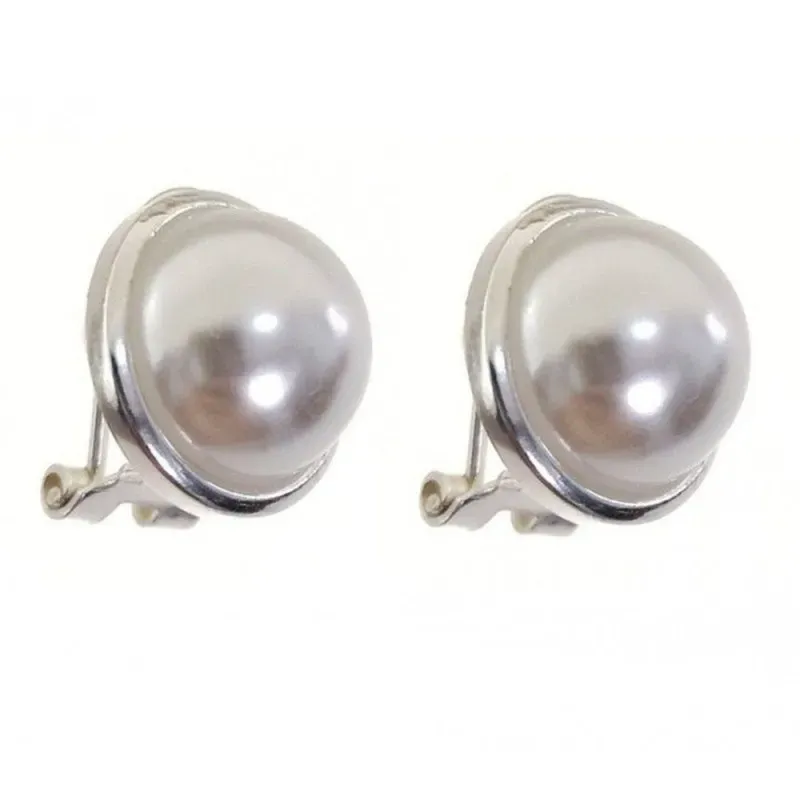 Pendientes plata Ley 925m media perla bocel 18mm. [AB1436]