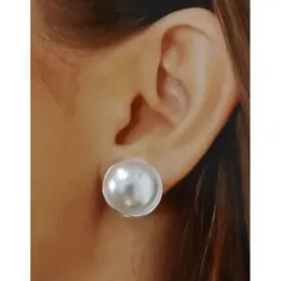 Pendientes plata Ley 925m media perla bocel 18mm. [AB1436]
