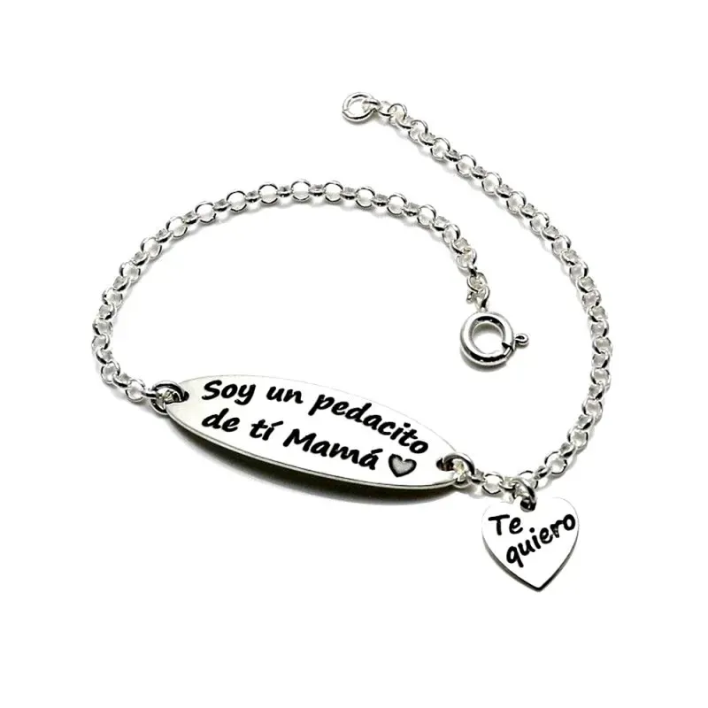 Pulsera plata Ley 925m chapa motivo corazón [AB1490]