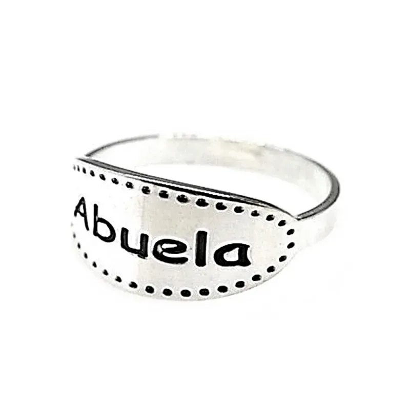 Sortija plata ley 925m motivo puntos ABUELA oxidado [AB2661]