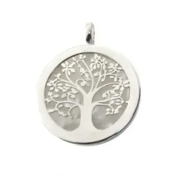 Colgante plata ley 925m árbol vida nácar blanco cerco 30mm. [AB2686]