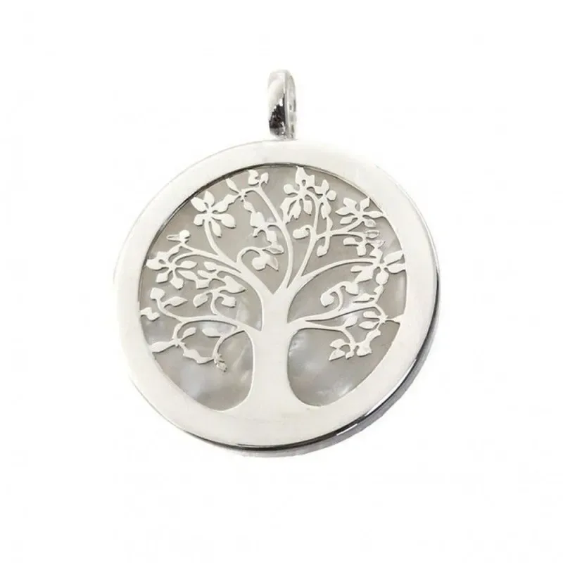 Colgante plata ley 925m árbol vida nácar blanco cerco 30mm. [AB2686]
