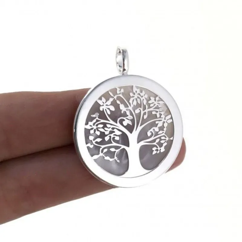 Colgante plata ley 925m árbol vida nácar blanco cerco 30mm. [AB2686]