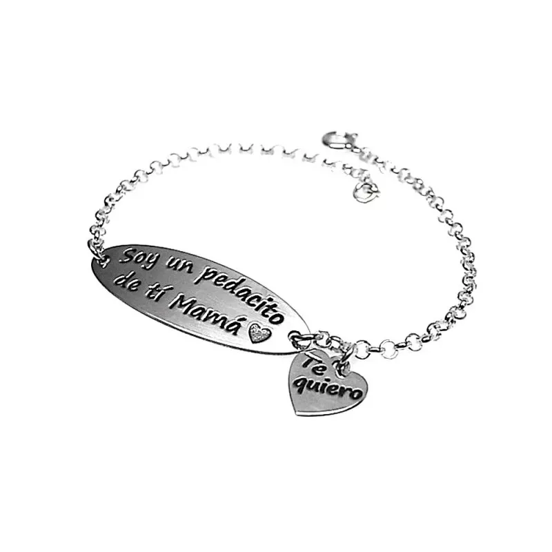 Pulsera plata Ley 925m chapa motivo corazón [AB1490]