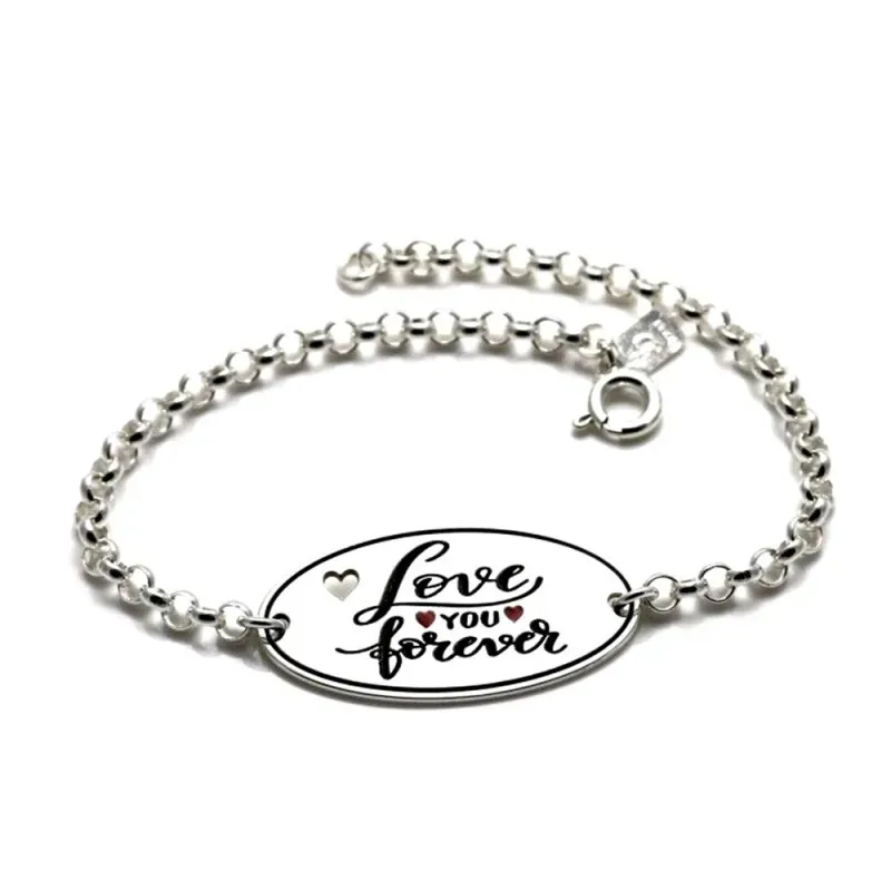 Pulsera plata Ley 925m 18cm. chapa LOVE YOU FOREVER [AB5368GR]