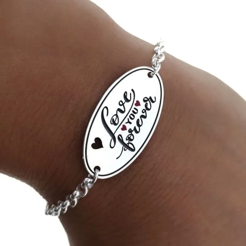 Pulsera plata Ley 925m 18cm. chapa LOVE YOU FOREVER [AB5368GR]