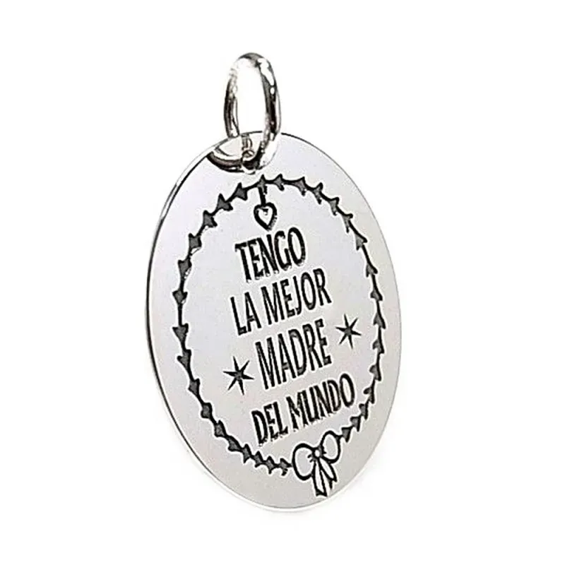 Colgante plata Ley 925m chapa oval mensaje madre lazo [AB5381GR]