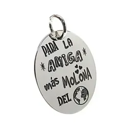 Colgante plata Ley 925m chapa oval mensaje amiga mundo [AB5383GR]