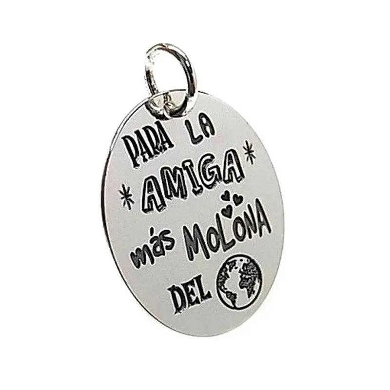 Colgante plata Ley 925m chapa oval mensaje amiga mundo [AB5383GR]
