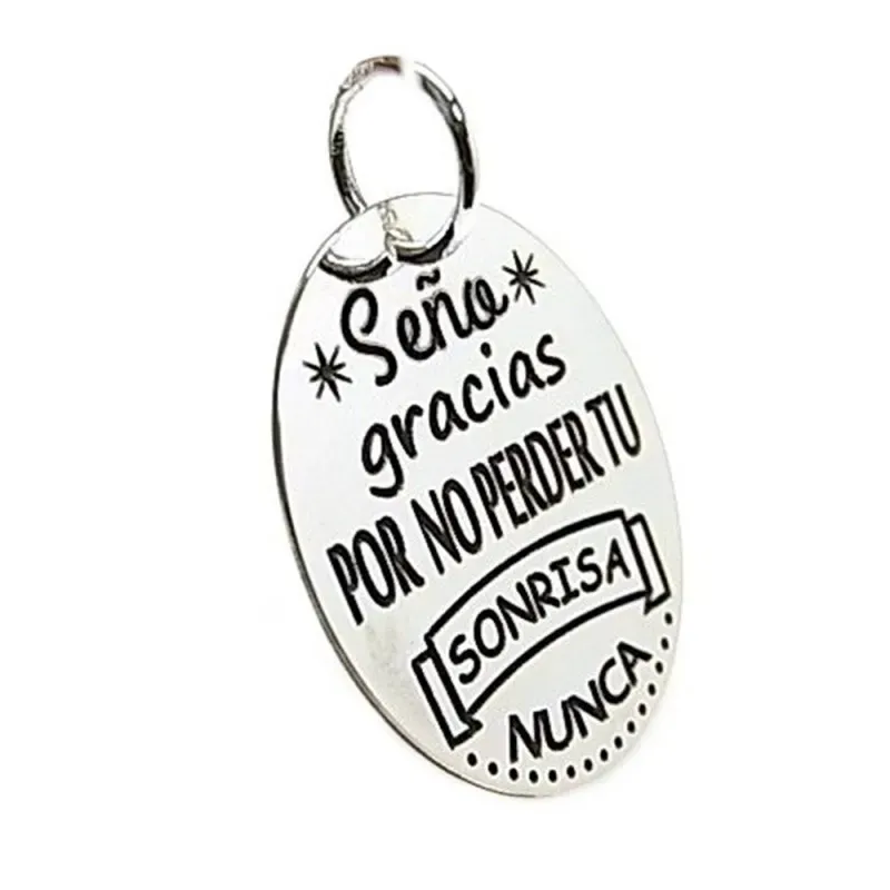 Colgante plata Ley 925m chapa oval mensaje seño [AB5389GR]