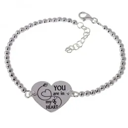 Pulsera plata Ley 925m 18cm. bolas chapa corazón mensaje [AB5446GR]