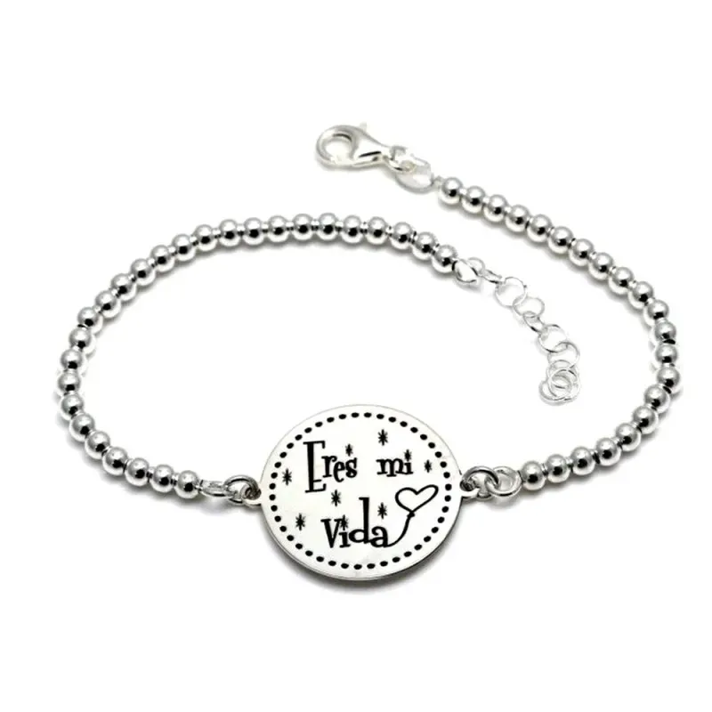 Pulsera plata Ley 925m 18cm. bolas chapa ERES MI VIDA  [AB5451GR]