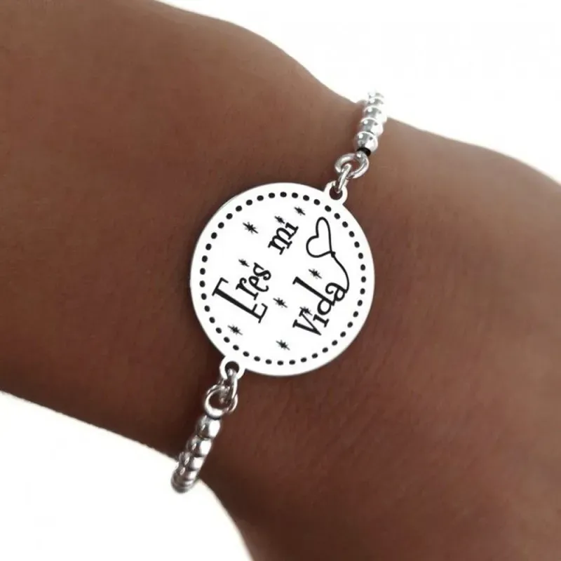 Pulsera plata Ley 925m 18cm. bolas chapa ERES MI VIDA  [AB5451GR]