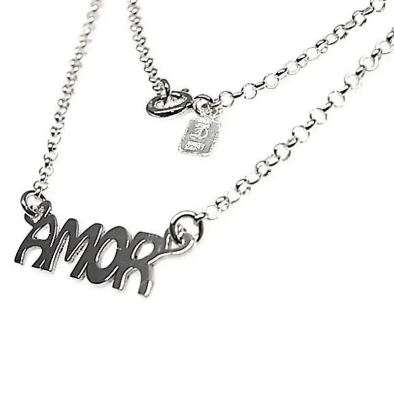 Gargantilla plata Ley 925m 42cm. palabra AMOR cadena rolo [AB6083]
