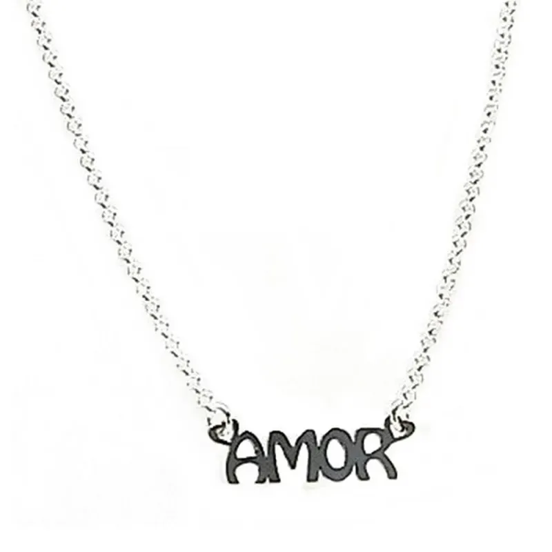 Gargantilla plata Ley 925m 42cm. palabra AMOR cadena rolo [AB6083]