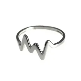 Sortija plata Ley 925m lisa motivo rayo electrocardiograma [AC0901]