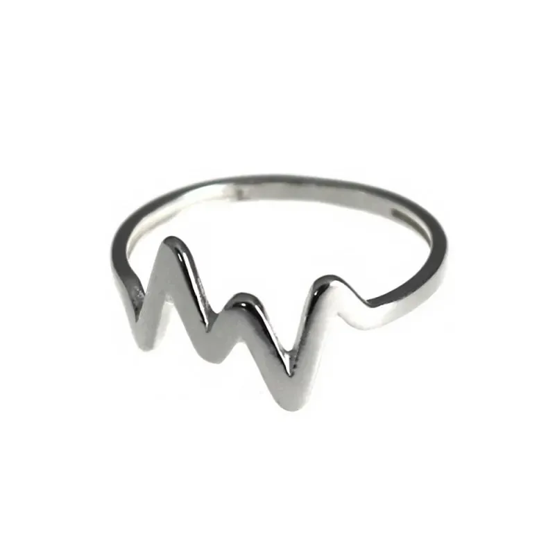 Sortija plata Ley 925m lisa motivo rayo electrocardiograma [AC0901]