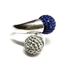 Sortija plata Ley 925m lisa piedras simil dos bolas 12mm. [AC0263]