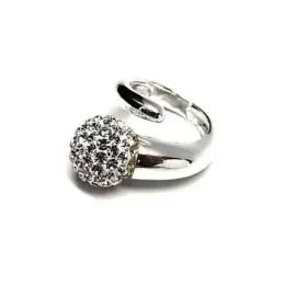 Sortija plata Ley 925m cruzada bola piedras simil 12mm blanco [AC0264]