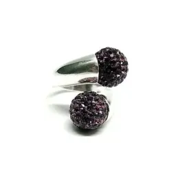 Sortija plata Ley 925m piedras simil dos bolas 12mm. morado [AC0276]
