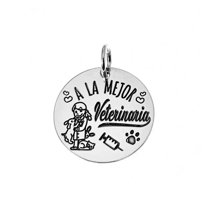 Colgante plata Ley 925m disco 21mm. A LA MEJOR VETERINARIA [AC0541GR]