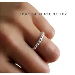 Sortija plata Ley 925m. mujer cuerpo bolitas continuadas