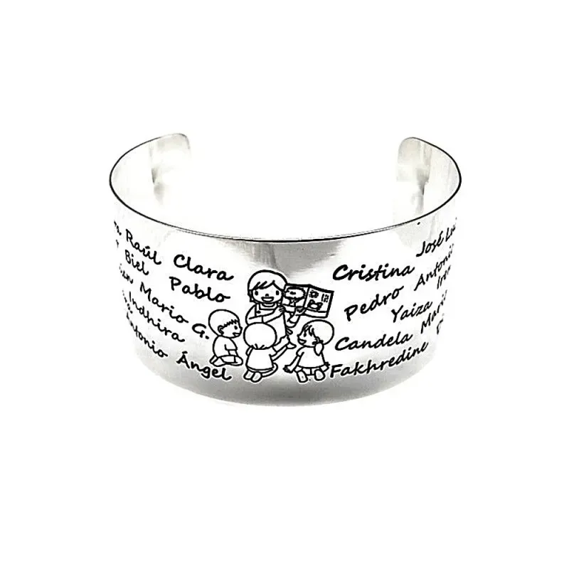 Brazalete plata Ley 925m liso nombres personalizados detalle profesora libro niños