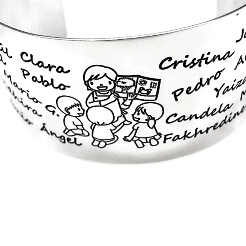 Brazalete plata Ley 925m liso nombres personalizados detalle profesora libro niños