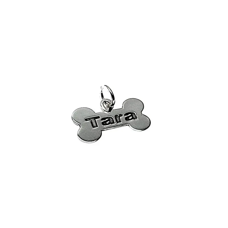 Colgante plata Ley 925m hueso liso 25mm. para mascotas letras personalizadas oxidadas