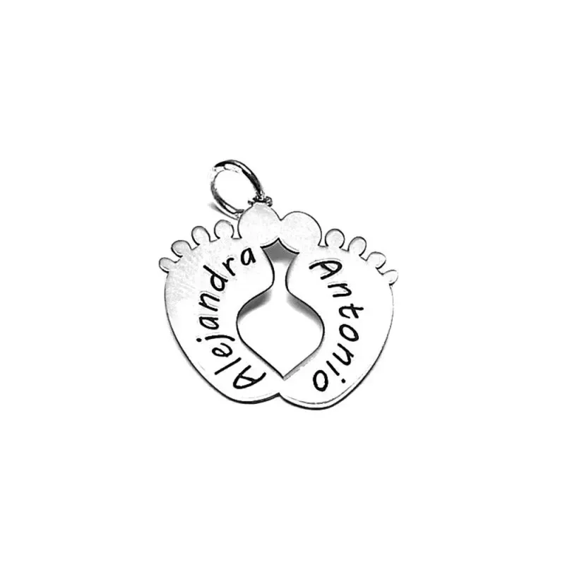 Colgante plata Ley 925m liso 22mm. forma huellas pies personalizados