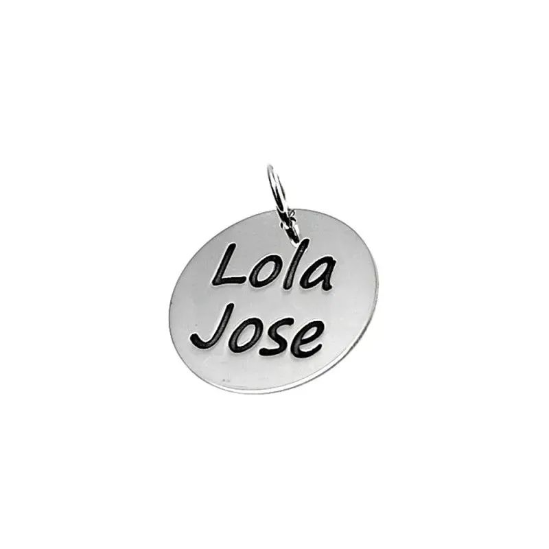 Colgante plata Ley 925m disco 21mm. liso personalizado asa abierta para pulsera o gargantilla