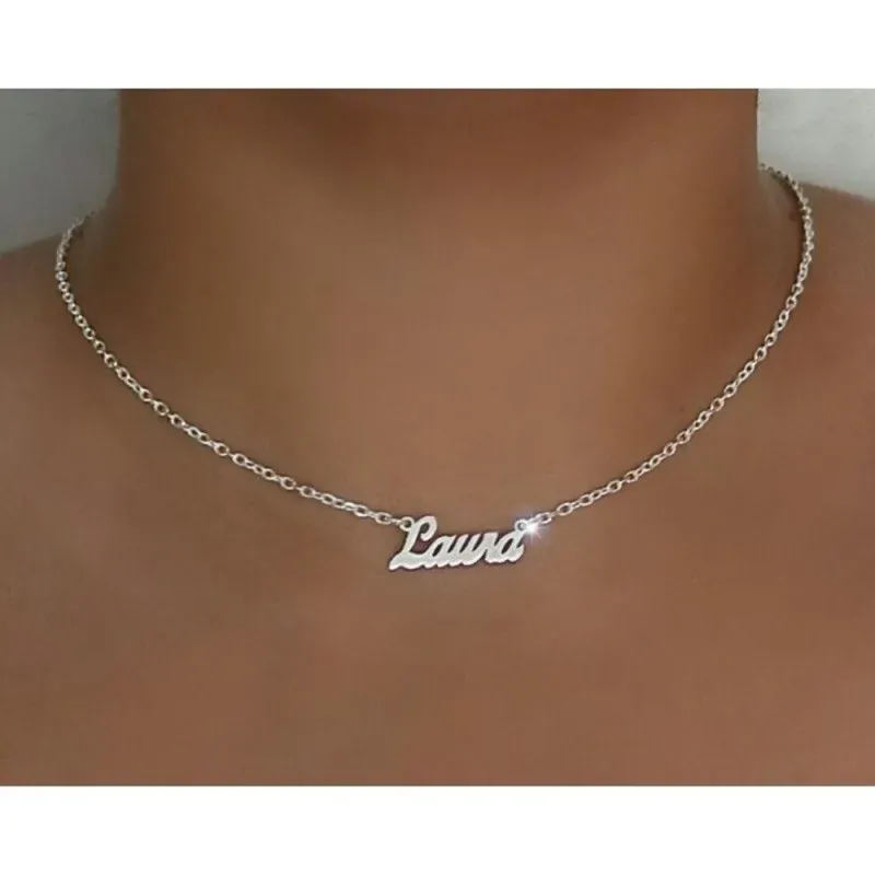 Gargantilla plata Ley 925m cadena 42cm. letras nombre personalizado cierre reasa