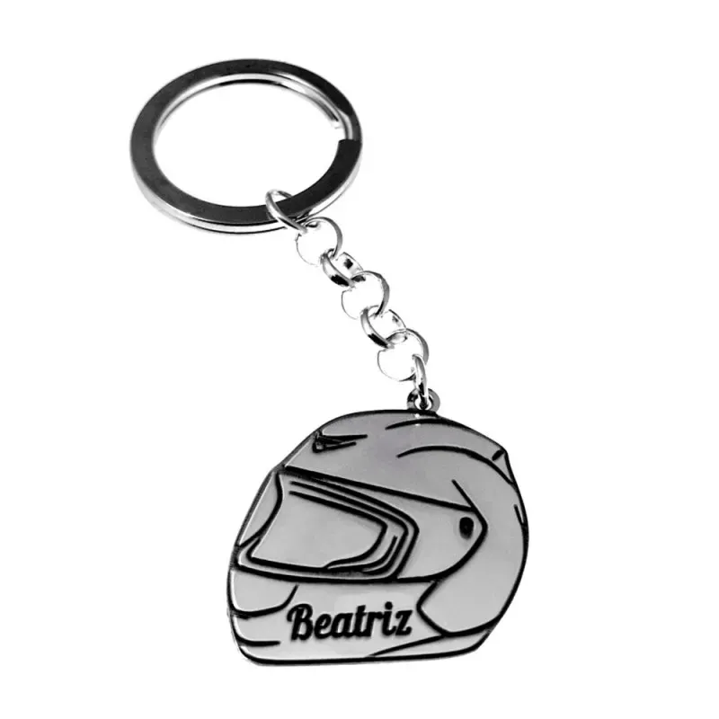 Llavero plata Ley 925m cadena rolo motivo casco 25x30mm. liso personalizado argolla doble níquel