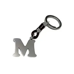 Llavero plata Ley 925m cuero oscuro letra lisa inicial personalizada argolla doble níquel