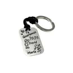 Llavero plata Ley 925m cuero chapa TE QUEREMOS PAPÁ nombres personalizados detalle niños