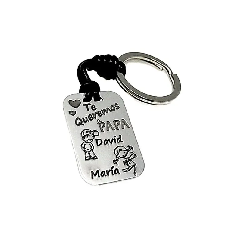Llavero plata Ley 925m cuero chapa TE QUEREMOS PAPÁ nombres personalizados detalle niños
