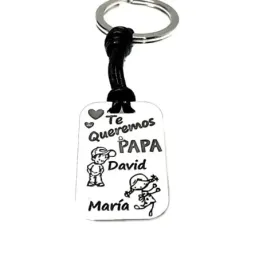 Llavero plata Ley 925m cuero chapa TE QUEREMOS PAPÁ nombres personalizados detalle niños