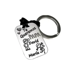 Llavero plata Ley 925m cuero chapa TE QUEREMOS PAPÁ nombres personalizados detalle niños