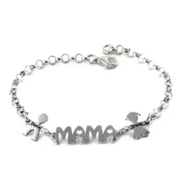 Pulsera plata Ley 925m cadena rolo 19cm centro MAMÁ laterales niños nombres personalizados mosquetón