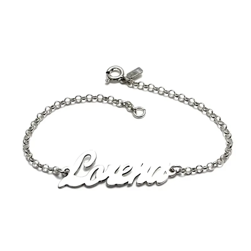 Pulsera plata Ley 925m lisa silueta nombre personalizado cadena rolo cierre reasa