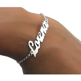 Pulsera plata Ley 925m lisa silueta nombre personalizado cadena rolo cierre reasa
