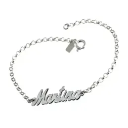 Pulsera plata Ley 925m cadena rolo 18cm. lisa silueta nombre personalizado cierre reasa